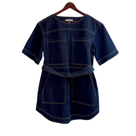 Shona Joy Womens Sz 12 Rita Patch Pocket Mini Dress in Deep Indigo Dark Wash NEW - Picture 4 of 10